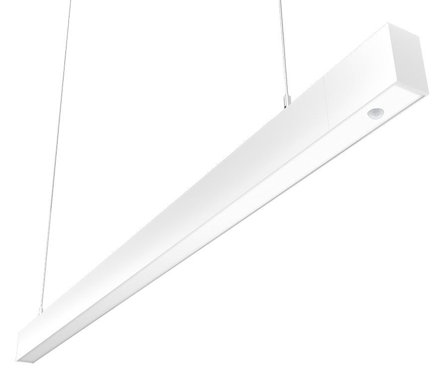 RAB Lighting BOA 4' Downlight Pendant, 40/28/24/20/10W, CCT Selectable, PIR, Battery Backup, Flat Lens, White, BOA4PW/PIR/E