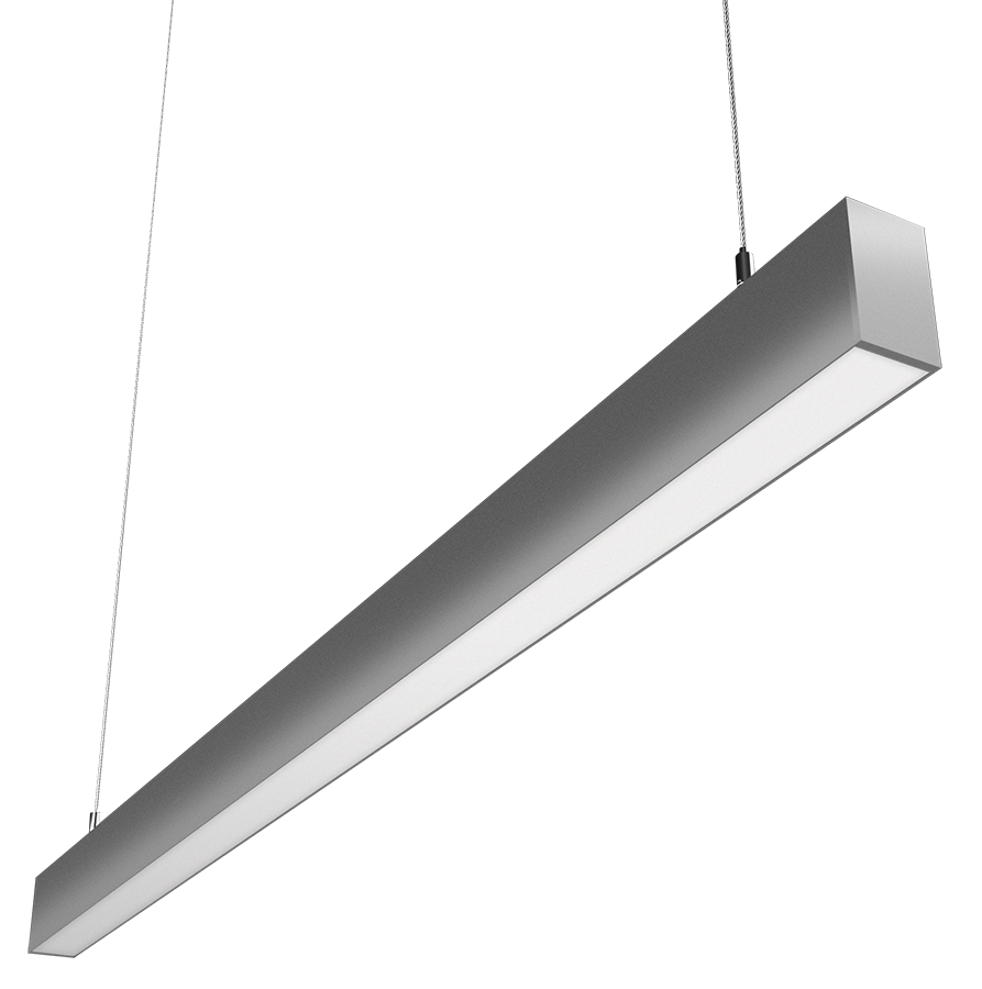 RAB Lighting BOA 4' Downlight Pendant, 40/28/24/20/10W, CCT Selectable, Flat Lens, Battery Backup, Silver, BOA4PS/E