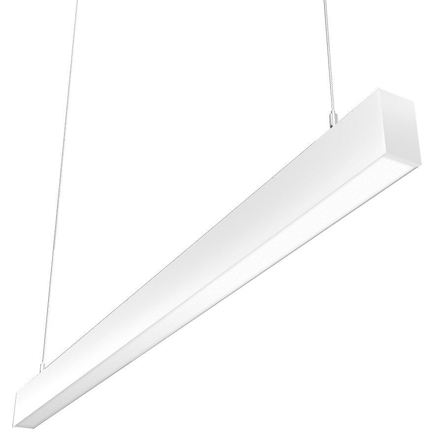 RAB Lighting BOA 4' Downlight Pendant, 40/28/24/20/10W, CCT Selectable, Battery Backup, Flat Lens, White, BOA4PW/E