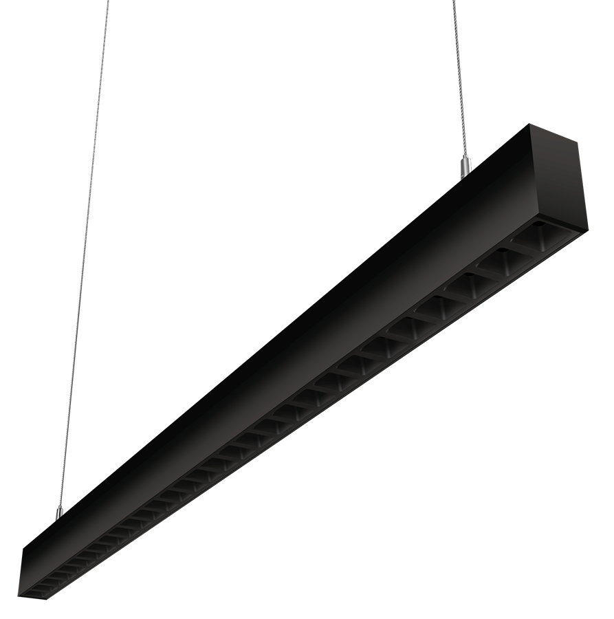 RAB Lighting BOA 4' Pendant Downlight, 40/28/24/20/10W, CCT Selectable, Louver Lens, Battery Backup, Black, BOA4PLB/E