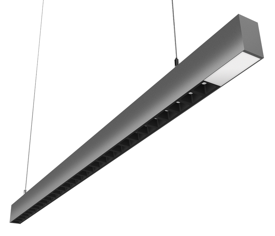 RAB Lighting BOA 4' Pendant Downlight, 40/28/24/20/10W, CCT Selectable, Louver Lens, MVS, Silver, BOA4PLS/MVS