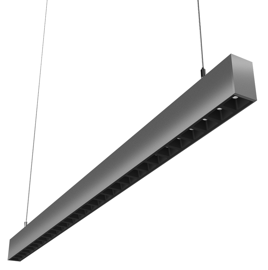 RAB Lighting BOA 4' Pendant Downlight, 40/28/24/20/10W, CCT Selectable, Louver Lens, Silver, BOA4PLS