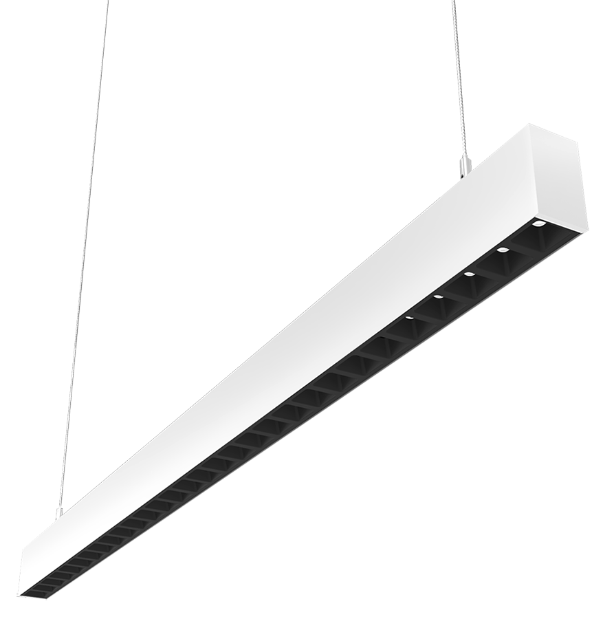 RAB Lighting BOA 4' Downlight Pendant, 40/28/24/20/10W, CCT Selectable, Louver Lens, White, BOA4PLW