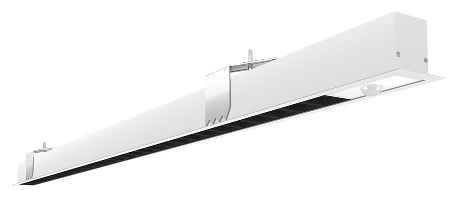 RAB Lighting BOA 4' Downlight, 40/28/24/20/10W, CCT Selectable, Louver Lens, PIR, Battery Backup, White, BOA4RL/PIR/E