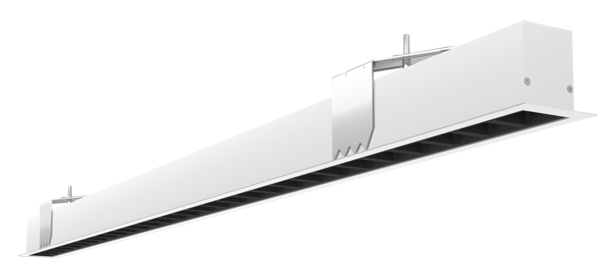 RAB Lighting BOA 4' Recessed Downlight, 40/28/24/20/10W, CCT Selectable, Louver Lens, Battery Backup, White, BOA4RL/E