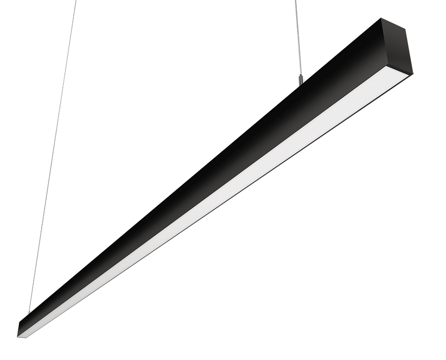 RAB Lighting BOA 8' Pendant Downlight, 80/56/48/40/20W, CCT Selectable, Flat Lens, MVS, Battery Backup, Black, BOA8PB/MVS/E
