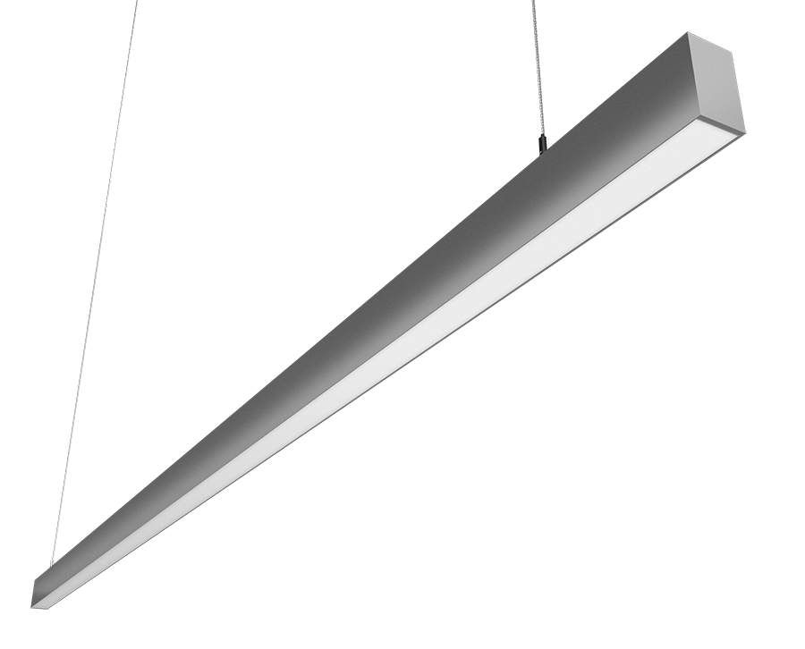 RAB Lighting BOA 8' Pendant Downlight, 80/56/48/40/20W, CCT Selectable, Flat Lens, MVS, Battery Backup, Silver, BOA8PS/MVS/E