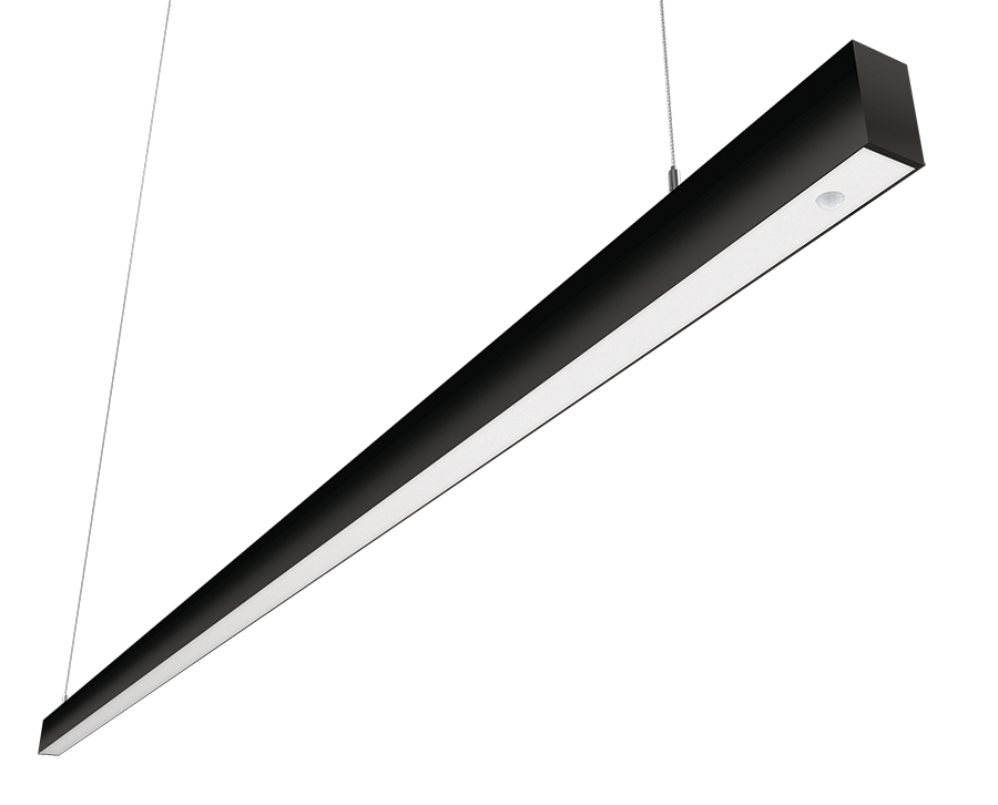 RAB Lighting BOA 8' Pendant Downlight, 80/56/48/40/20W, CCT Selectable, Flat Lens, PIR, Battery Backup, Black, BOA8PB/PIR/E