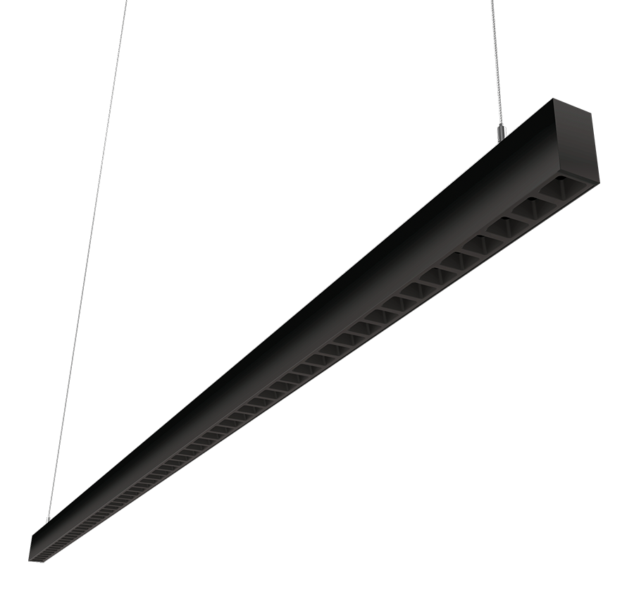 RAB Lighting BOA Pendant Downlight, 80/56/48/40/20W, CCT Selectable, Louver Lens, Battery Backup, Black, BOA8PLB/E