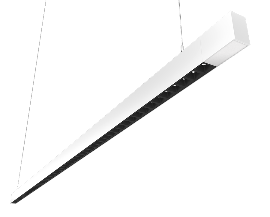 RAB Lighting BOA 8' Pendant Downlight, 80/56/48/40/20W, CCT Selectable, Louver Lens, MVS, White, BOA8PLW/MVS