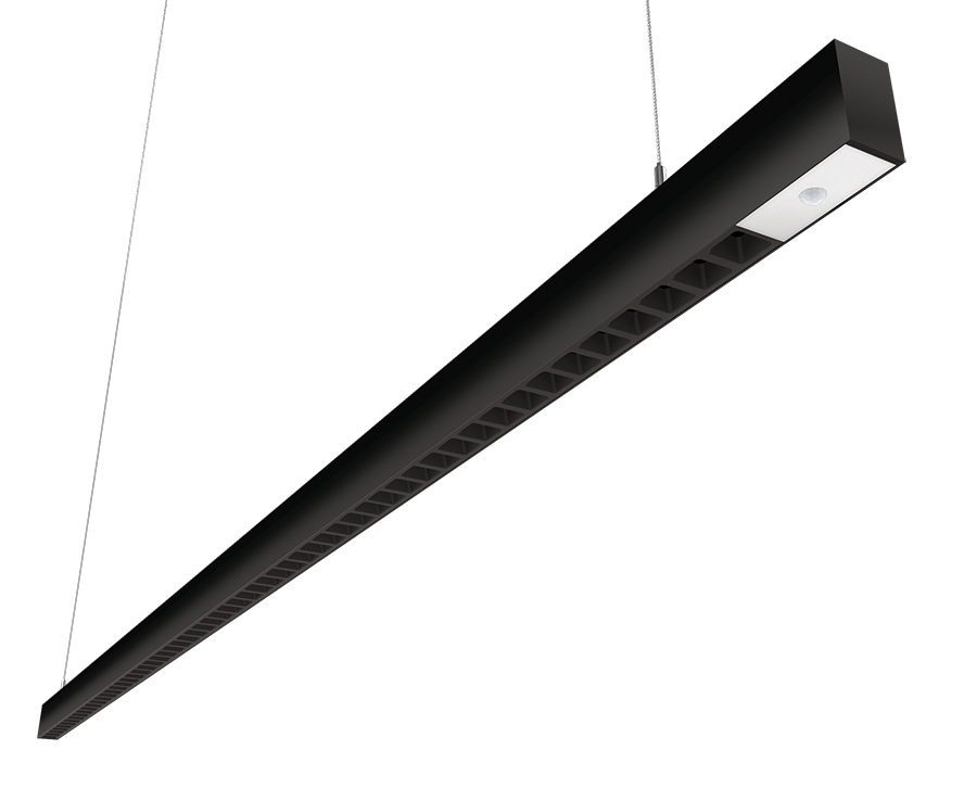 RAB Lighting BOA Pendant Downlight, 80/56/48/40/20W, CCT Selectable, Louver Lens, PIR, Battery Backup, Black, BOA8PLB/PIR/E