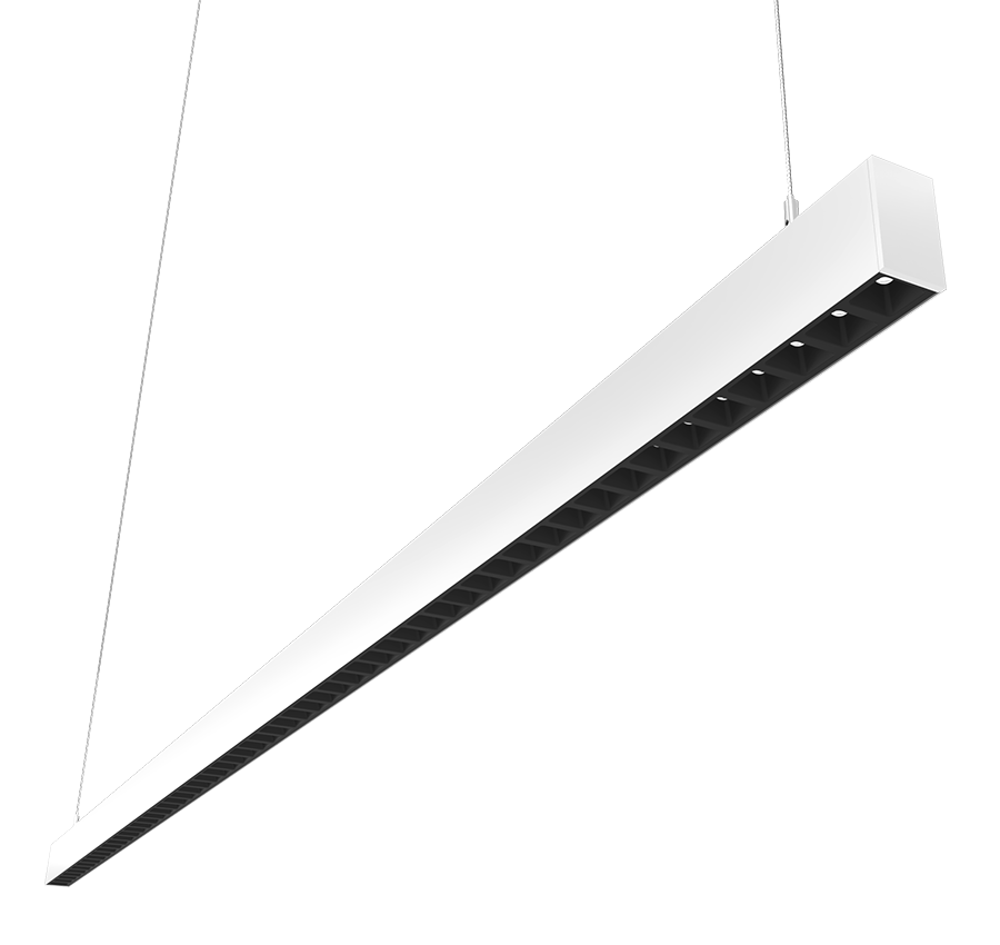 RAB Lighting BOA 8' Pendant Downlight, 80/56/48/40/20W, CCT Selectable, Louver Lens, Battery Backup, White, BOA8PLW/E