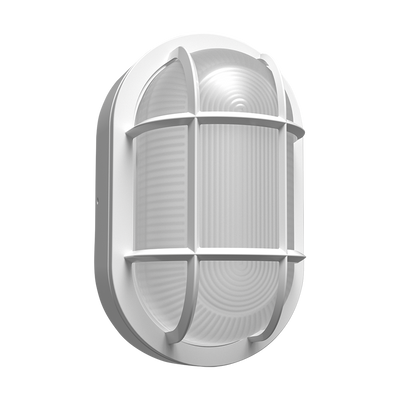 RAB Lighting BULKH Wall Sconce, 20/16/12W, CCT Selectable, Photocell, Oval, White, BULKH20W