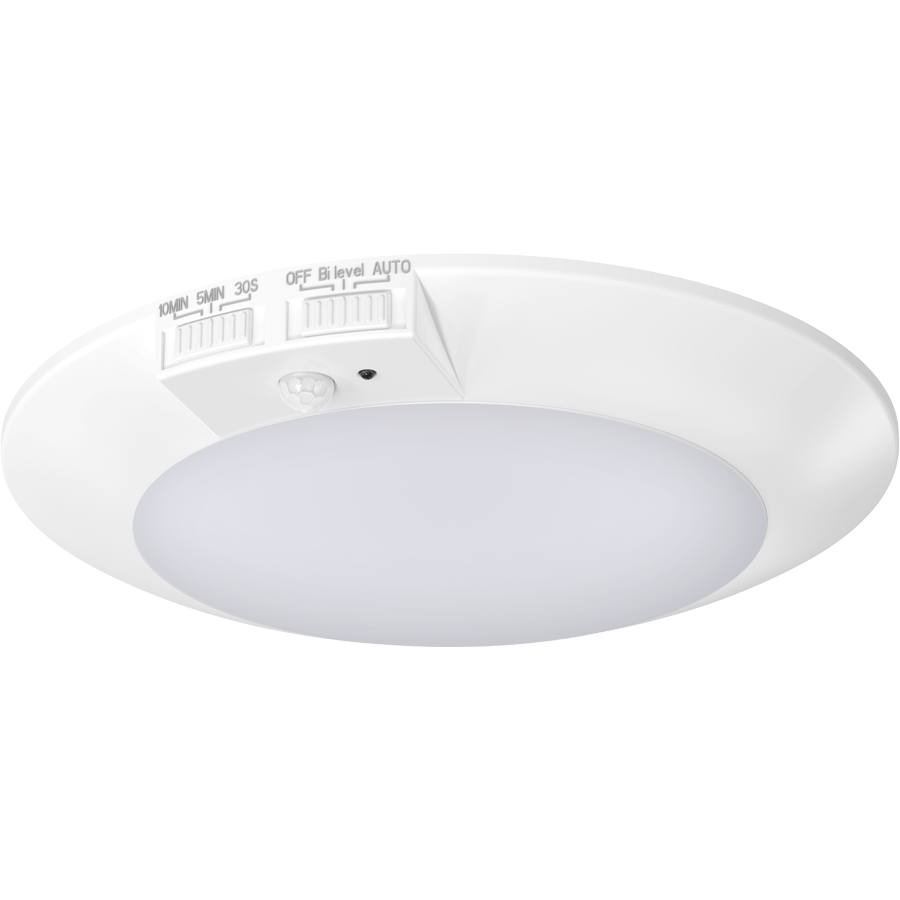 RAB Lighting DISK 6 In. Round Disk Light, 12W, CRI90, CCT Selectable, Motion Sensor, White, DISK-6/PIR
