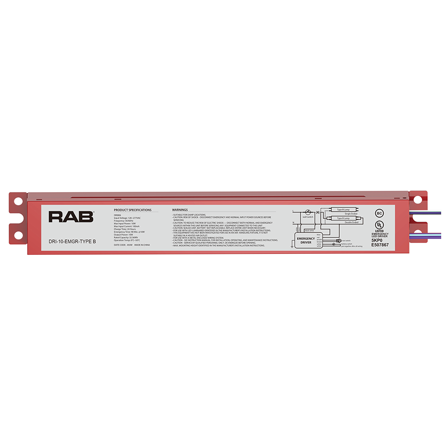 RAB Lighting LED Emergency Backup Driver for Type B Tubes, UL 924, 90-Minute, DRI-10-EMGR-TYPE B