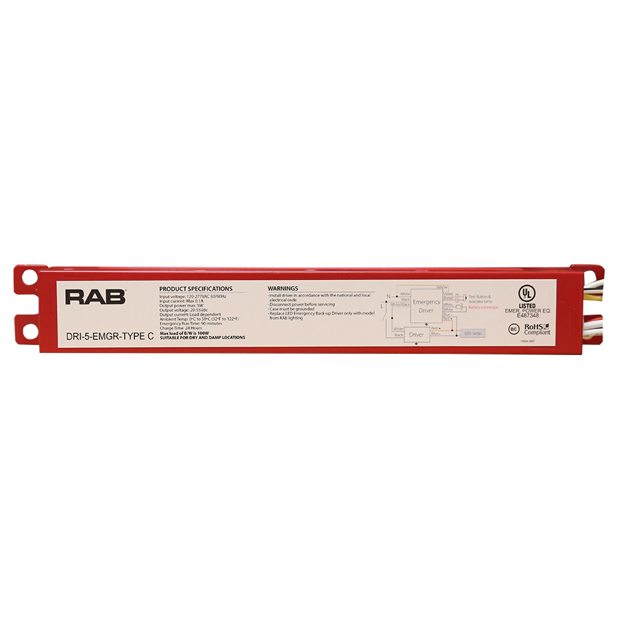 RAB Lighting LED Emergency Backup Driver for Type C Tubes, UL 924, 90-Minute, DRI-5-EMGR-TYPE C