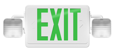RAB Lighting High Lumen LED Exit Emergency Combo, Green Letters, 120/277V, ECOMBO-GH