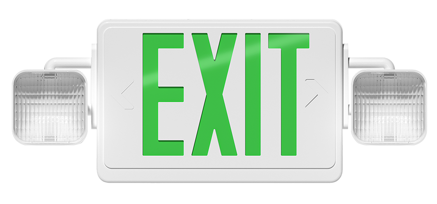RAB Lighting High Lumen LED Exit Emergency Combo, Remote Capable, Green Letters, 120/277V, ECOMBO-GHR