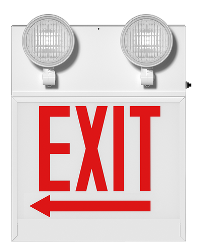 RAB Lighting Chicago Approved LED Exit Emergency Combo, Single Face, Red Letters, 120/277V, ECOMBO-1LACH