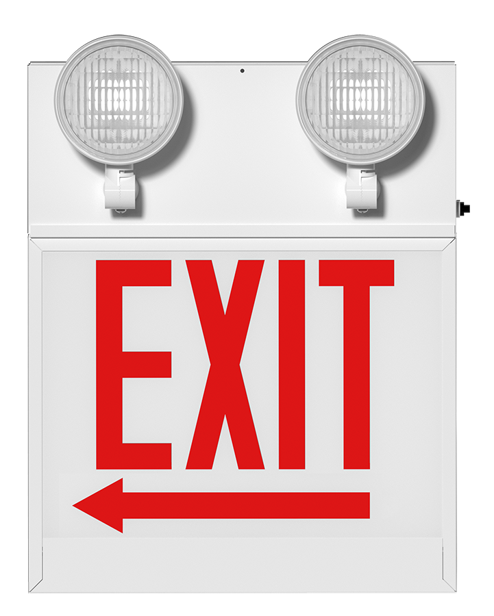 RAB Lighting Chicago Approved LED Exit Emergency Combo, Single Face, Remote Capable, Red Letters, 120/277V, ECOMBO-1LARCH