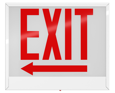 RAB Lighting Chicago Exit Sign, 1-Face, Red Legend, Left Arrow, White, EXIT-1LACH