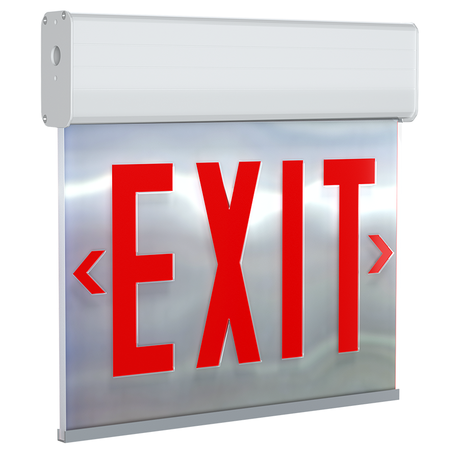 RAB Lighting Edgelit LED Exit Sign, Double Face, Battery Backup, Red Letters, Mirror / White, 120/277, EXITEDGE-MPW-E