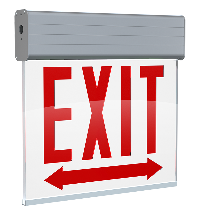RAB Lighting EXITEDGE Chicago Exit Sign, 1-Face, White Panel, Aluminum Housing, Double Arrow, EXITEDGE-1WPDACH