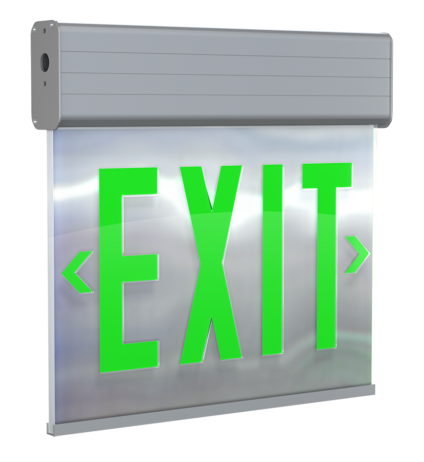 RAB Lighting EXITEDGE Edge-Lit Exit Sign, 1-Face, Green Letters, Mirror Panel, Self-Test, Aluminum, EXITEDGE-1GMPS/E
