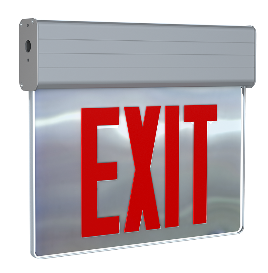 RAB Lighting EXITEDGE NY Edge-Lit Exit Sign, 2-Face, Red Letters, Mirror Panel, Aluminum Housing, Self-Test, EXITEDGE-MPSNY/E