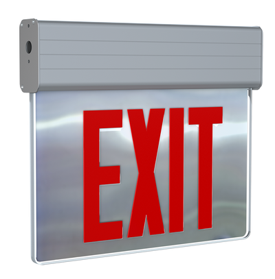 RAB Lighting EXITEDGE Edge-Lit Exit Sign, 2-Face, Red Letters, Mirror Panel, Aluminum Housing, Self-Test, EXITEDGE-MPS/E
