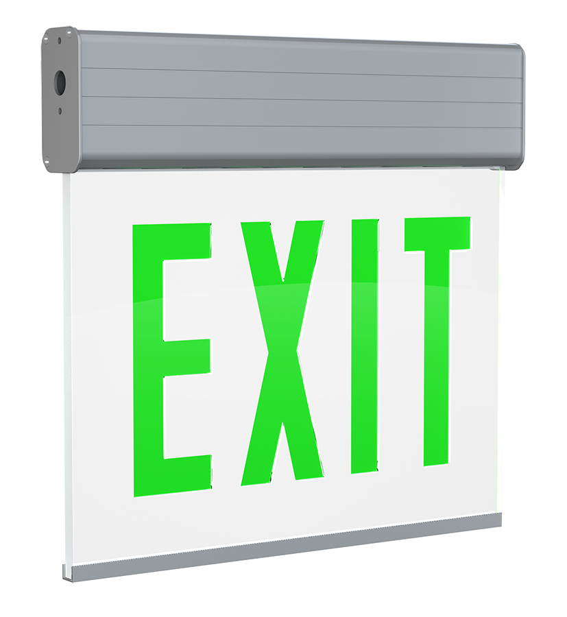 RAB Lighting EXITEDGE Edge-Lit Exit Sign, 1-Face, Green Letters, White Panel, Self-Test, Aluminum, EXITEDGE-1GWPS/E