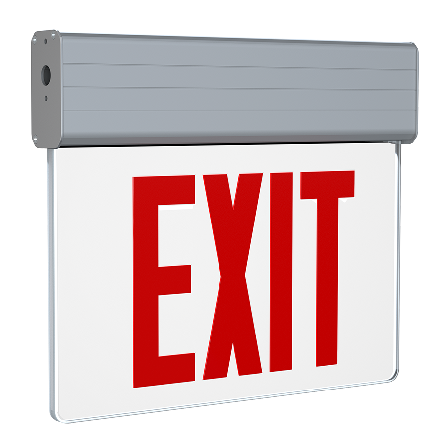 RAB Lighting EXITEDGE Exit Sign, 2-Face, Self-Test, Emergency Battery Backup, Red Legend, White, EXITEDGE-WPS/E
