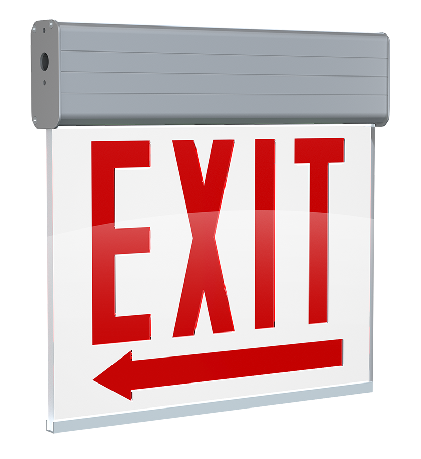 RAB Lighting Edgelit Chicago Approved LED Exit Sign, Single Face, Battery Backup, White / Aluminum, 120/277, EXITEDGE-1WPLACH-E