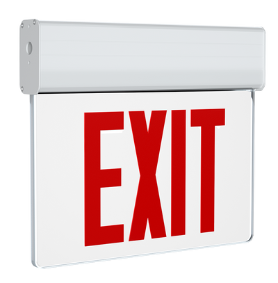RAB Lighting EXITEDGE NY Exit Sign, 1-Face, Emergency, Self-Test, Red Letters, Clear Panel, White Housing