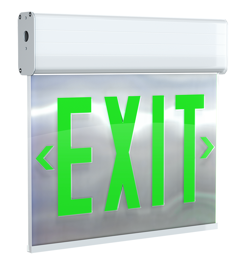 RAB Lighting EXITEDGE Edge-Lit Exit Sign, 1-Face, Green Letters, Mirror Panel, Self-Test, White Housing, EXITEDGE-1GMPWS/E