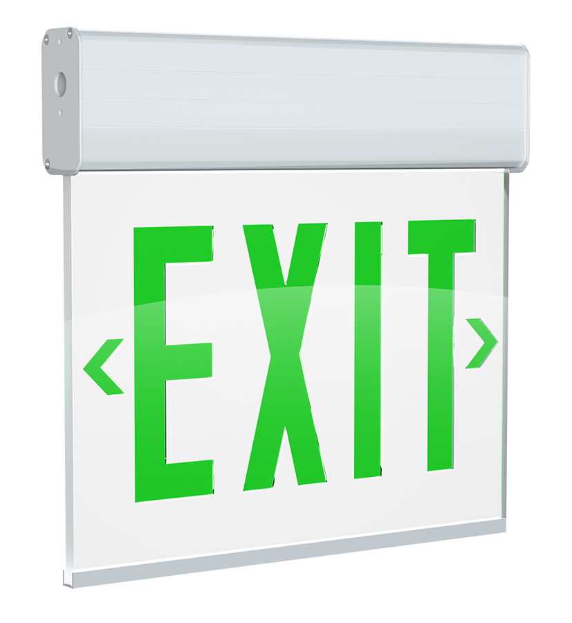 RAB Lighting EXITEDGE Edge-Lit Exit Sign, 1-Face, Green Letters, White Panel, Self-Test, White Housing, EXITEDGE-1GWPWS/E