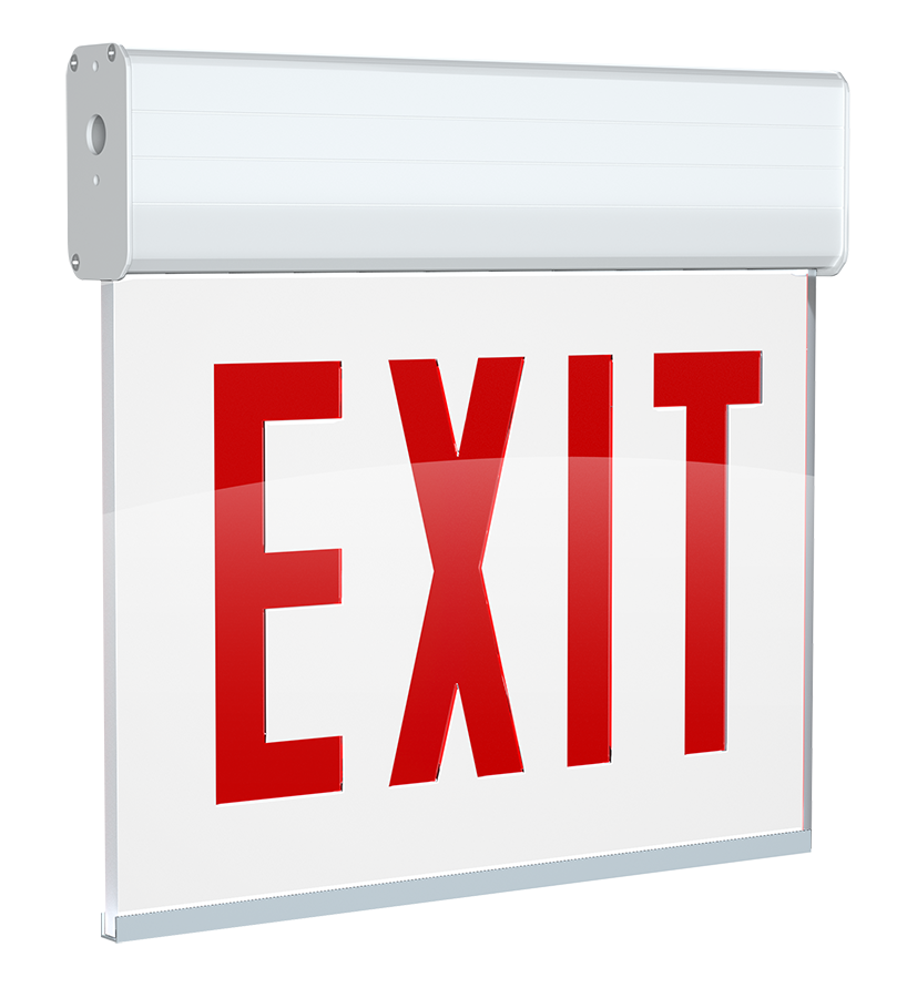 RAB Lighting Edgelit Chicago Approved LED Exit Sign, Single Face, Battery Backup, White / White, 120/277, EXITEDGE-1WPWCH-E