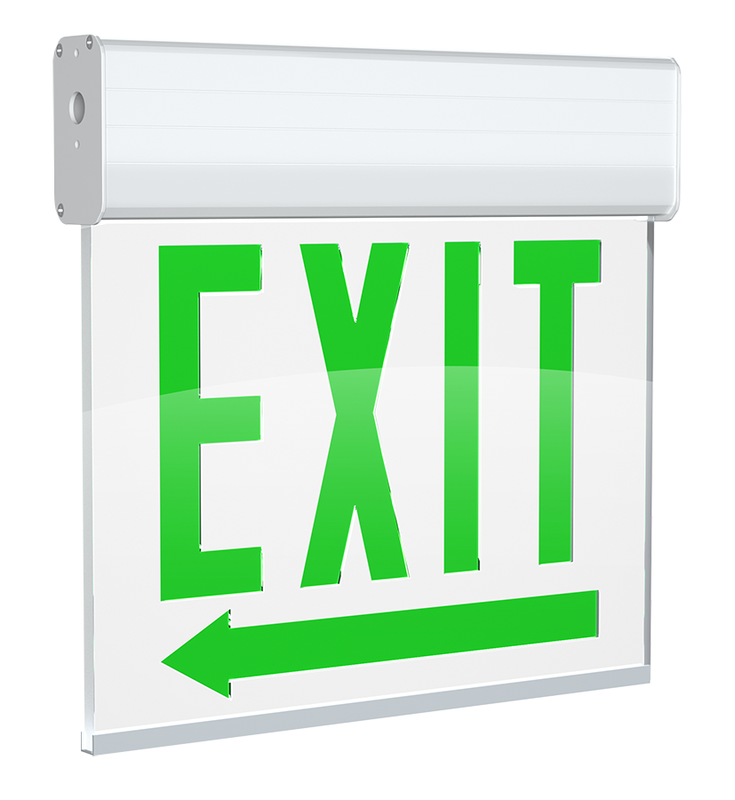 RAB Lighting Edgelit Chicago Approved LED Exit Sign, Single Face, Battery Backup, White / White, 120/277, EXITEDGE-1WPWLACH-E