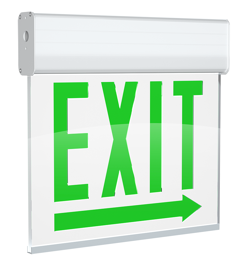 RAB Lighting Edgelit Chicago Approved LED Exit Sign, Single Face, Battery Backup, White / White, 120/277, EXITEDGE-1WPWRACH-E
