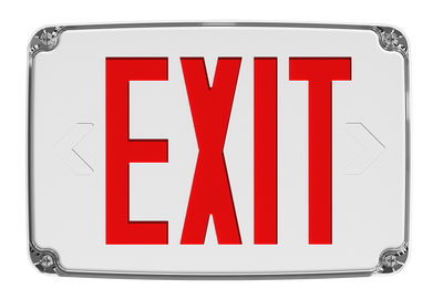 RAB Lighting Outdoor LED Exit Sign, Single Face, Battery Backup, Red Letters, White / White, 120/277, EXITOUT-C