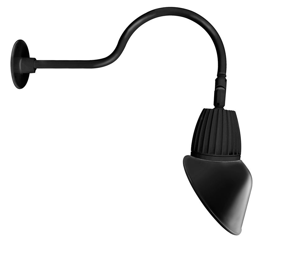 RAB Lighting Gooseneck, 26W, 3000K, 24 In. Arm, Angled Cone Spot, 11 In., Black, GN1LED26YSAC11B