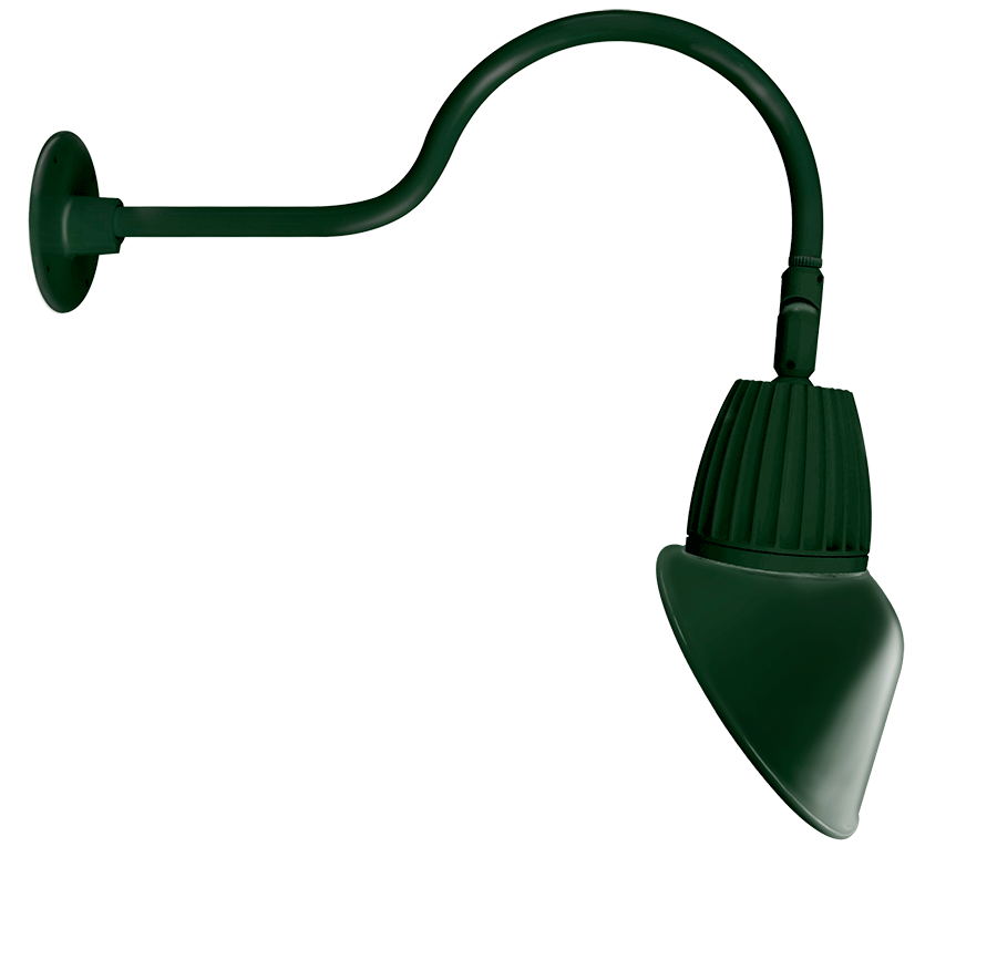 RAB Lighting Gooseneck, 13W, 3000K, 24 In. Arm, 11 In. Angled Cone, Hunter Green, GN1LED13YAC11G