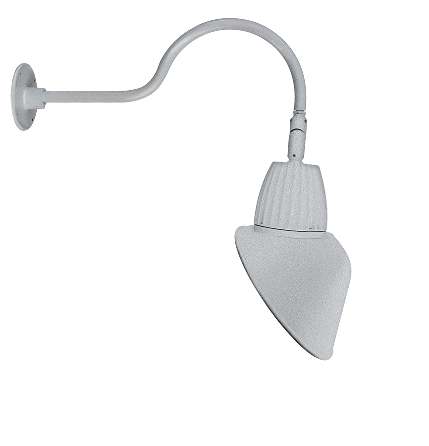 RAB Lighting Gooseneck Flood Light, 26W, 4000K, 24 In. Arm, 11 In. Angled Cone, Silver, GN1LED26NAC11S