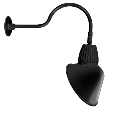 RAB Lighting Gooseneck Flood Light, 26W, 4000K, 24 In. Arm, 15 In. Angled Cone, Black, GN1LED26NACB