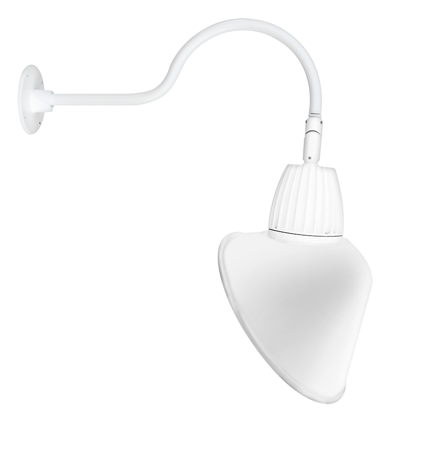RAB Lighting Gooseneck, 26W, 3000K, 24 In. Arm, Angled Cone, 15 In., White, GN1LED26YACW