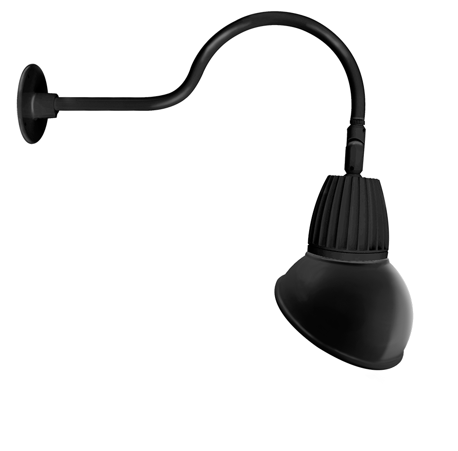 RAB Lighting Gooseneck, 26W, 4000K, 24 In. Arm, 11 In. Dome, Black, GN1LED26NRAD11B