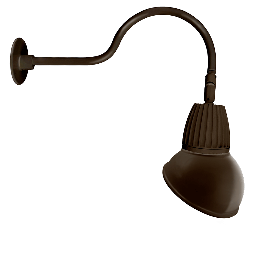 RAB Lighting Gooseneck, 13W, 3000K, 24 In. Arm, Angled Dome, 11 In., Brown, GN1LED13YAD11BWN