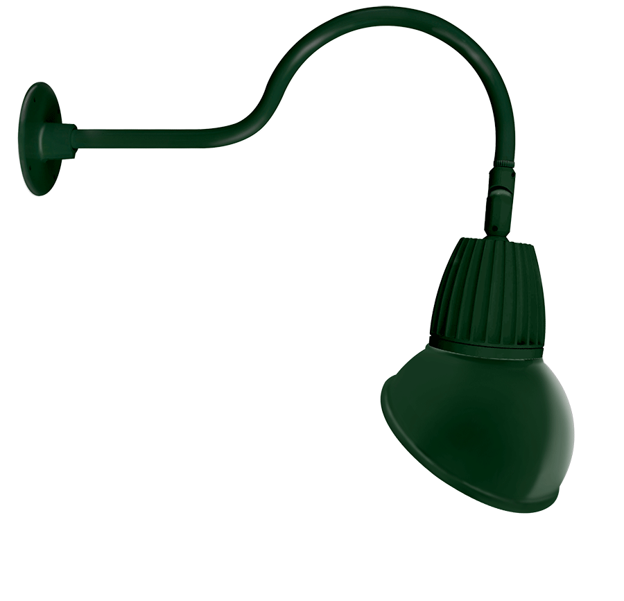 RAB Lighting Gooseneck LED Decorative Light, 13W, 4000K, 24 In. Arm, Angled Dome, Hunter Green, GN1LED13NAD11G