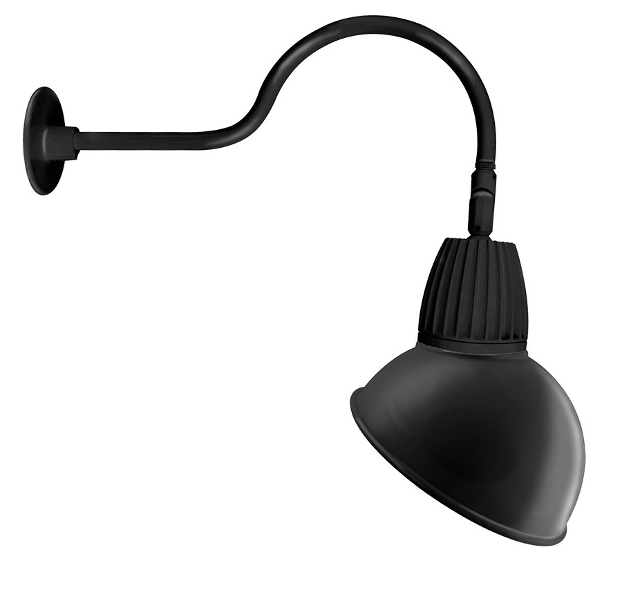 RAB Lighting Gooseneck, 26W, 4000K, 24 In. Arm, 15 In. Angled Dome, Black, GN1LED26NADB