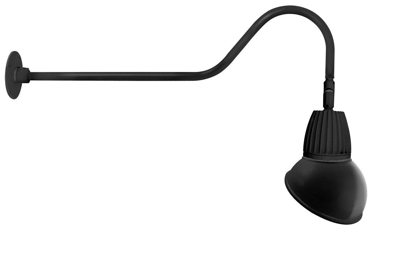 RAB Lighting Gooseneck, 26W, 3000K, 35 In. Arm, 11 In. Angled Dome, Black, GN2LED26YAD11B